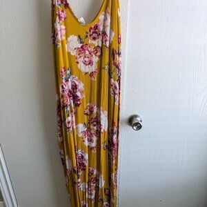 Pink Blush Floral Yellow Maxi Dress